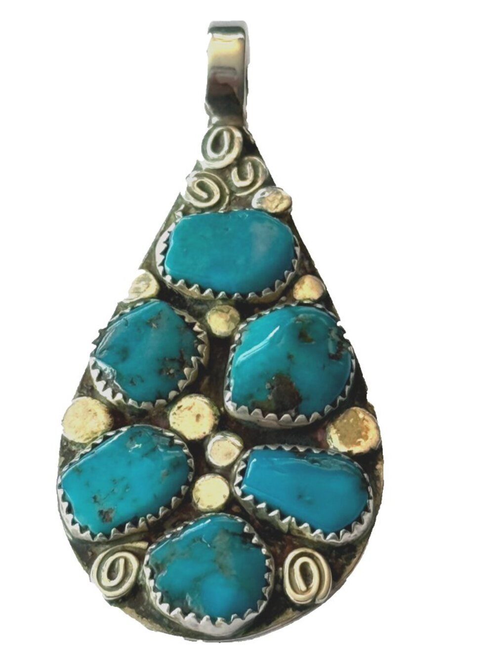 VINTAGE NAVAJO REVERSIBLE RED CORAL TURQUOISE STERLING SILVER PENDANT SIGNED 14g